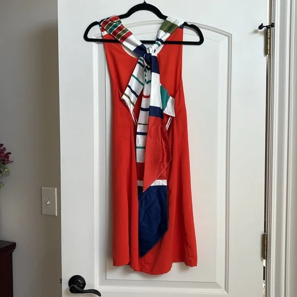 Joyful Red Orange Multi Stripe Tie-Back Mini Dress - Picture 4 of 7